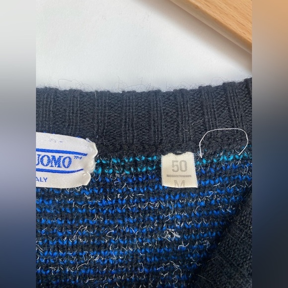 Pronto Uomo Geometric Soft Wool Blend Striped Sweater Blue Men’s Medium Italy‎ - Picture 4 of 13